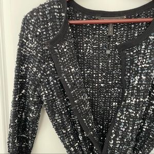 BCBG Black and White Tweed Knit Cardigan